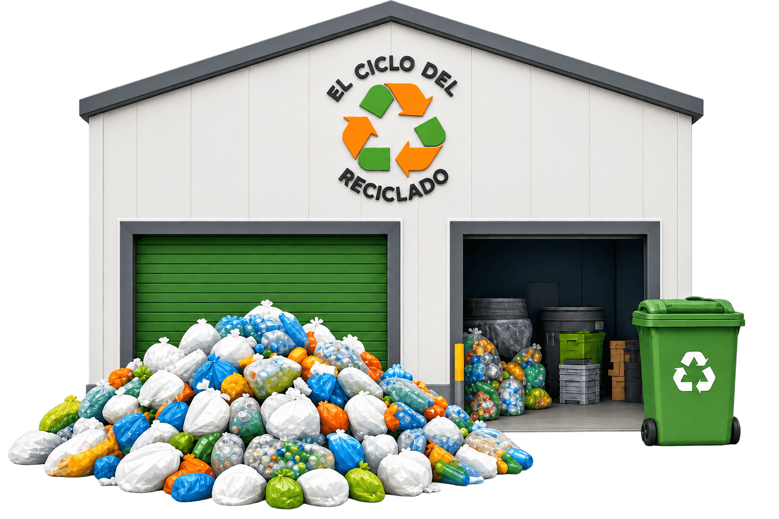Planta de CICLOS con el material plástico acopiado en la entrada